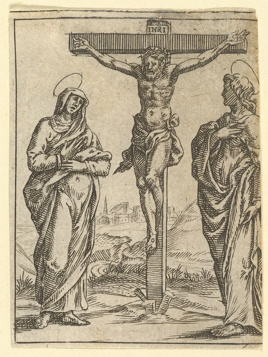 The Virgin of Sorrows: The Crucifixion; one of nine surrounding compartments from the Virgin of Sorrows, now separated — Giorgio Ghisi