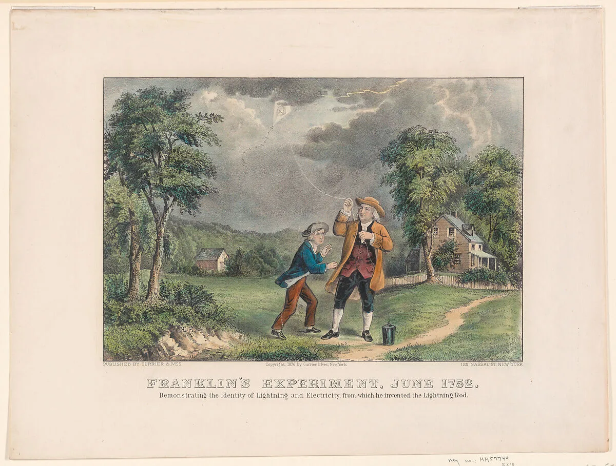 Franklin's Experiment, June 1752 – Demonstrating the identity of Lightning and Electricity, from which he invented the Lightning Rod — Abraham Lincoln|Currier & Ives