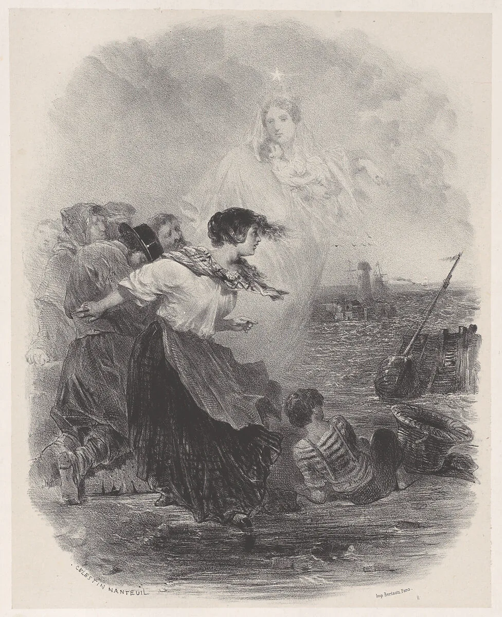 Woman by the Sea with the Madonna, Pointing to a Ship — Bertauts, P. Cadet, Paris|Célestin Nanteuil