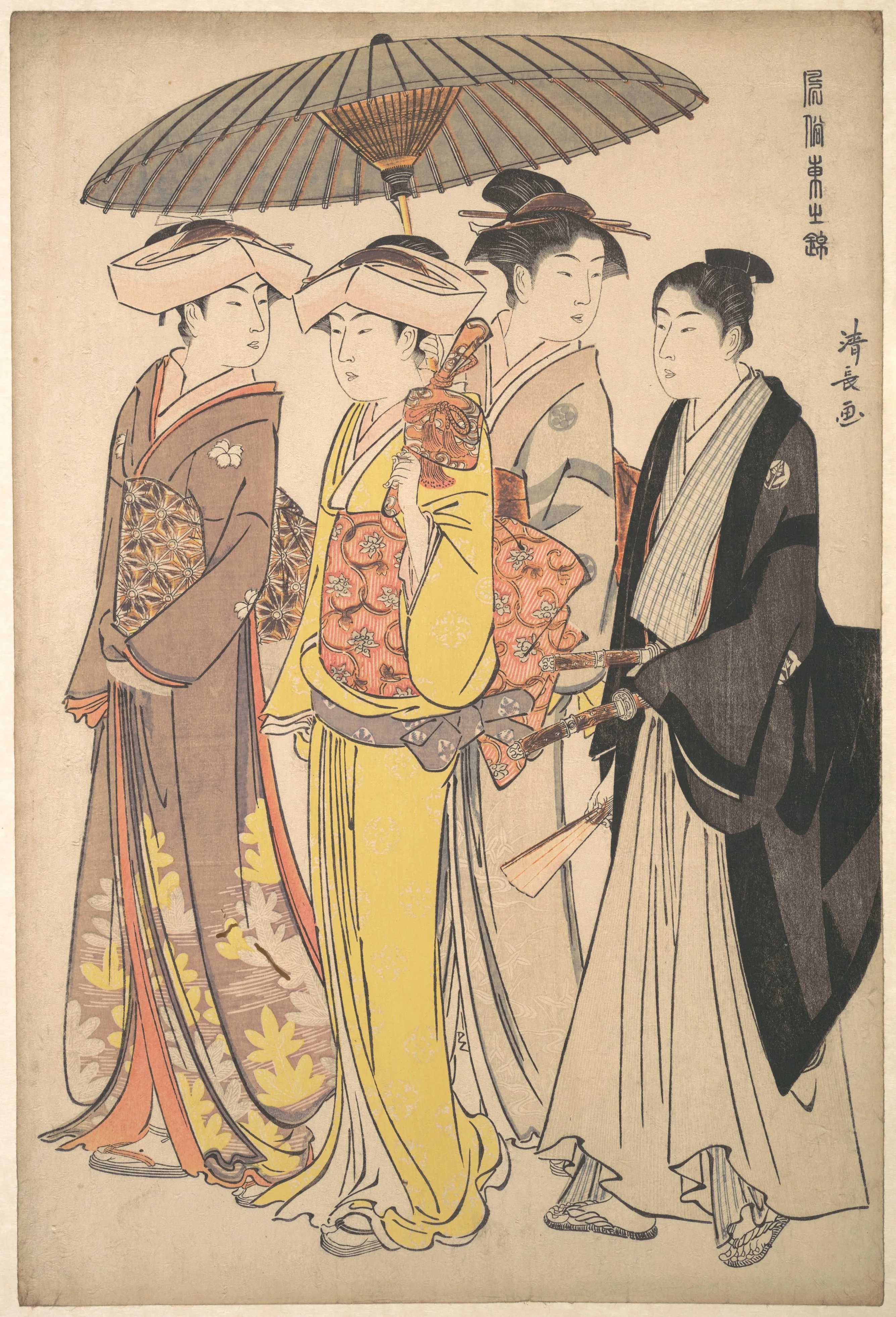 「風俗東之錦」 武家の息女と侍女と若党 |A Lady from a Samurai Household with Three Attendants, from the series A Brocade of Eastern Manners (Fūzoku Azuma no nishiki) — Torii Kiyonaga