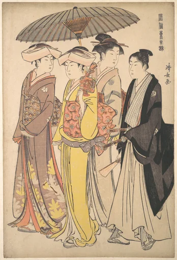 「風俗東之錦」 武家の息女と侍女と若党 |A Lady from a Samurai Household with Three Attendants, from the series A Brocade of Eastern Manners (Fūzoku Azuma no nishiki)