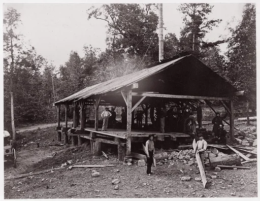 [Workers and Soldiers at Government Saw Mill, Chattanooga (?), Tennessee]