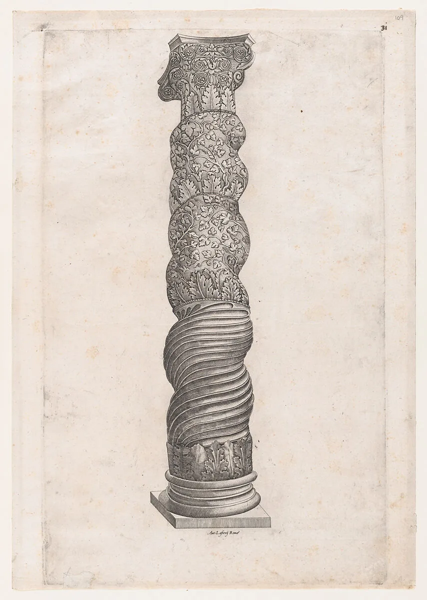 Speculum Romanae Magnificentiae: Grotesque Winding Column in St. Peter's — Nicolas Beatrizet|Antonio Lafreri