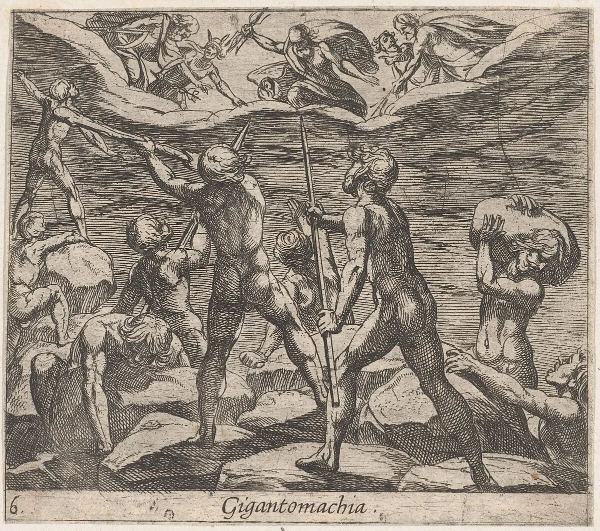 Plate 6: The Giants Attempting to Storm Olympus (Gigantomachia), from Ovid's 'Metamorphoses' — Antonio Tempesta