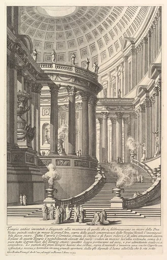 Imaginery ancient temple designed in the style of those built in honor of the Goddess Vesta... (Tempio antico inventato e disegnato alla maniera di quelli che si fabbricavano in onore della Dea Vesta...), from "Prima Parte di Architettura, e Prospettive"