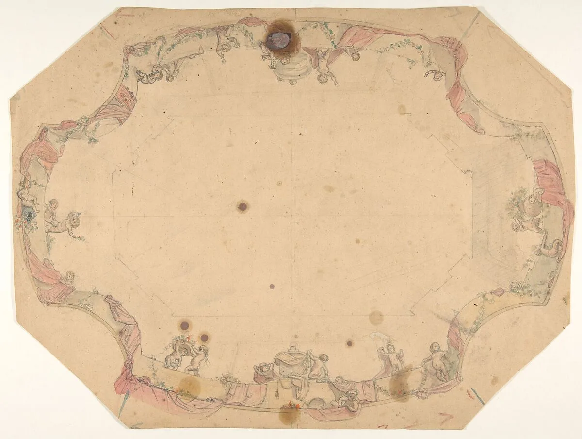 Design for a ceiling painted with putti, garlands, and swags — Jules-Edmond-Charles Lachaise|Eugène-Pierre Gourdet