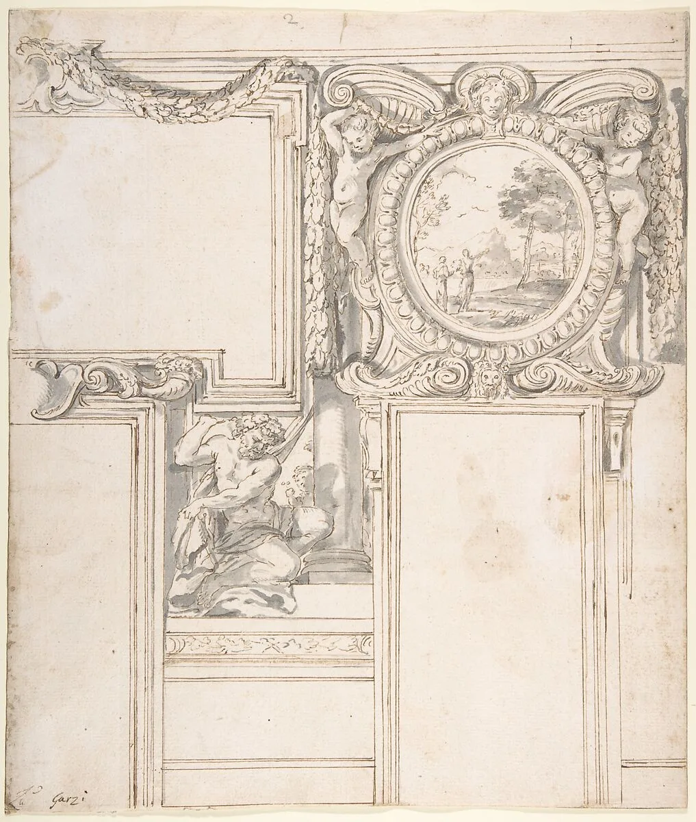Design Wall Elevation with Stucco and Painted Decorations — Luigi Garzi