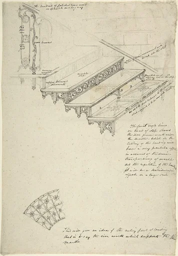 Drawing for an iron stairway with marble treads