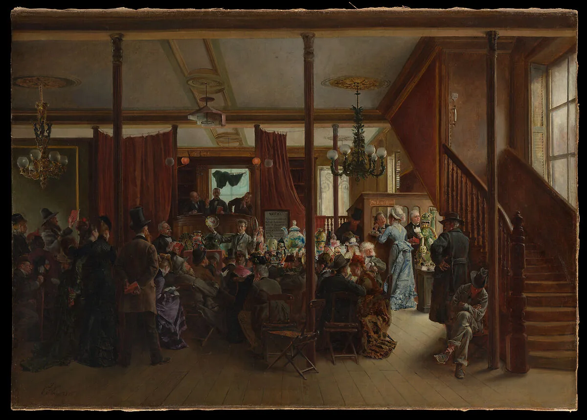 Auction Sale in Clinton Hall, New York, 1876 — Ignacio de León y Escosura