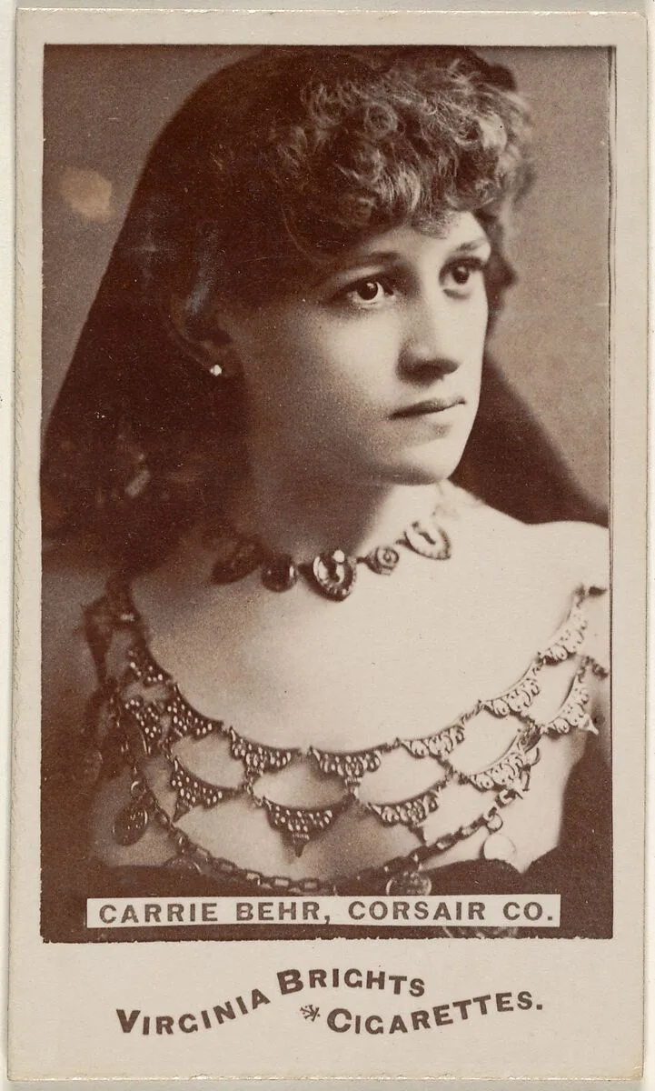 Carrie Behr, Corsair Co., from the Actors and Actresses series (N45, Type 6) for Virginia Brights Cigarettes — Allen & Ginter