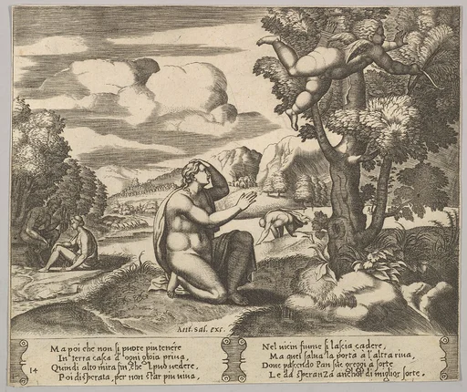 Plate 14: Cupid airborne gleeing from Psyche, from "The Fable of Cupid and Psyche"