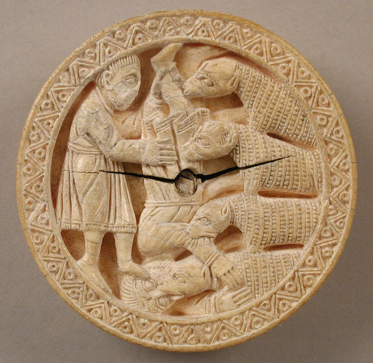 Game Piece with Hercules Throwing Diomedes to His Man-Eating Horses — Unknown