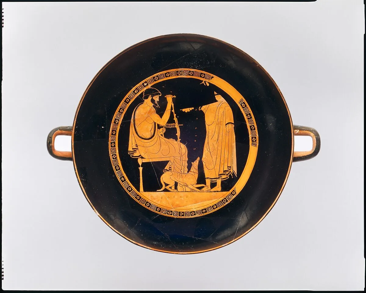 Terracotta kylix (drinking cup) — Douris