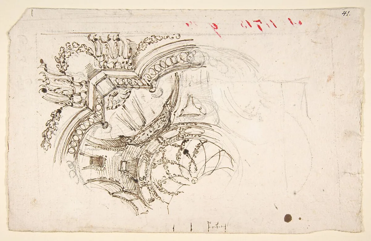 Study for the Decoration of a Vault (recto); Faint Sketches of Ornamental Patterns (verso) — Mauro Antonio Tesi