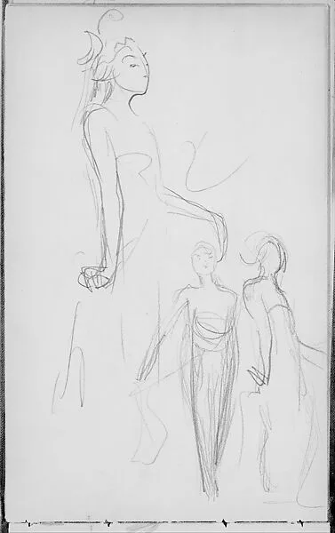 Three Standing Javanese Dancers (from Sketchbook of Javanese Dancers) — John Singer Sargent