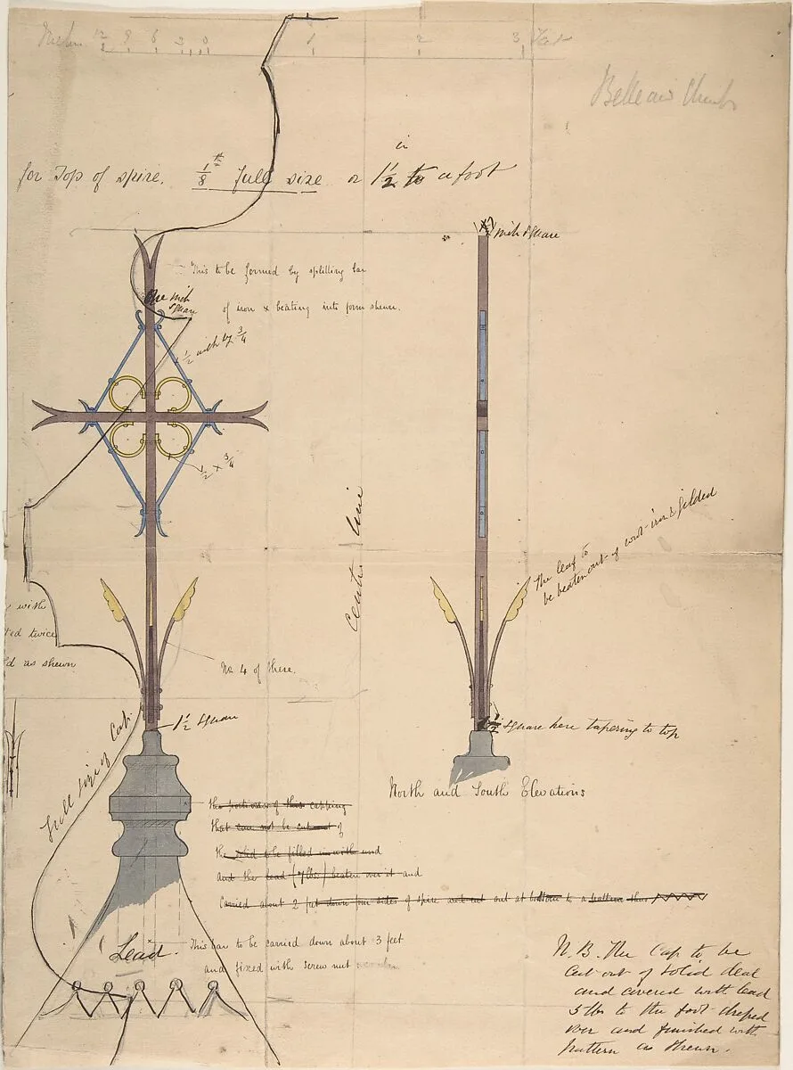 Design for a Cross Supported by Lead Roof Cap, for Belleaw Church — Richardson Ellson & Co.