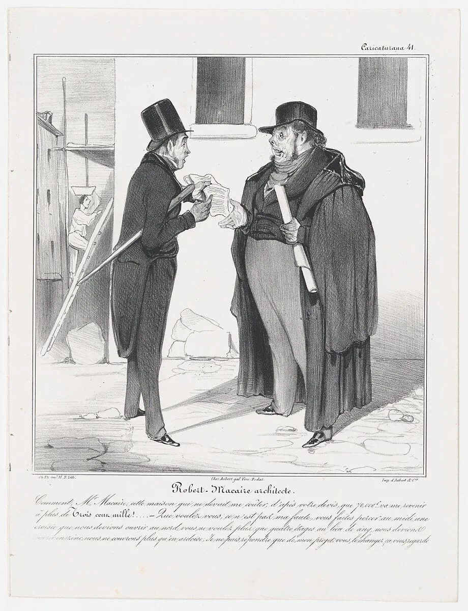 Plate 41: Robert Macaire, architect, from 'Caricaturana,' published in Les Robert Macaires — Aubert et Cie|Junca|Aubert et Cie|Charles Philipon|Honoré Daumier