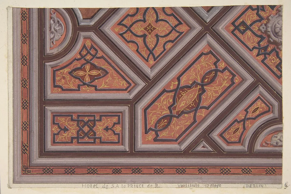 Design for the Decoration of the Ceiling in the Vestibule (Ier étage), Hôtel de S. A. le Prince de P... [Pless?}, Berlin — Jules-Edmond-Charles Lachaise|Eugène-Pierre Gourdet