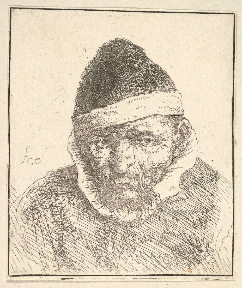 Old Man with White Collar and Pointed Hat — Adriaen van Ostade