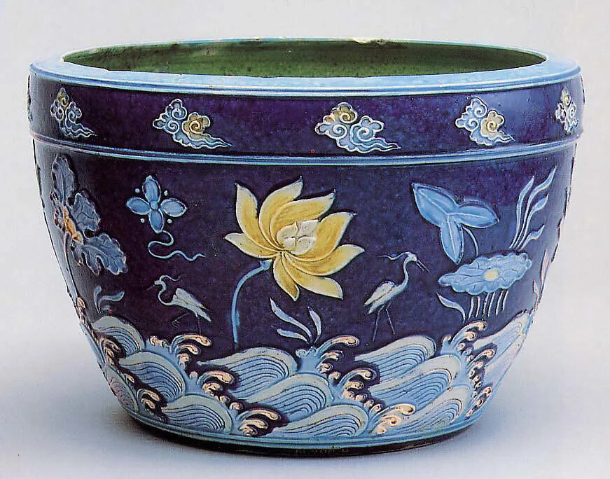 明中期 景德鎮窯法華蓮池水禽紋缸|Basin with lotus pond — Unknown