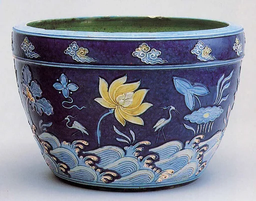 明中期 景德鎮窯法華蓮池水禽紋缸|Basin with lotus pond