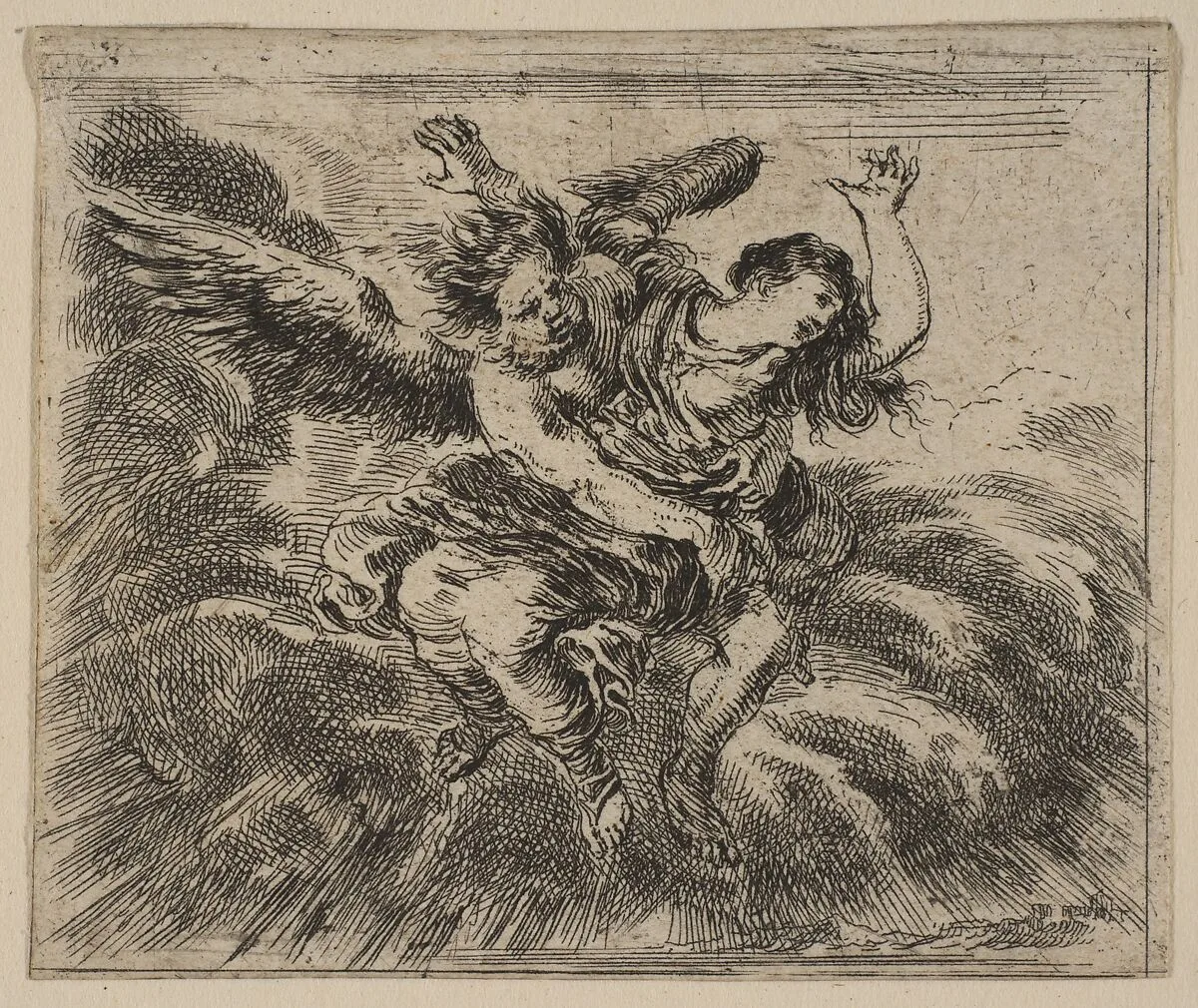 Boreas and Oreithyia, from 'Game of Mythology' (Jeu de la Mythologie) — Stefano della Bella|Jean Desmarets de Saint-Sorlin|Henri Le Gras|Louis XIV, King of France|Cardinal Jules Mazarin