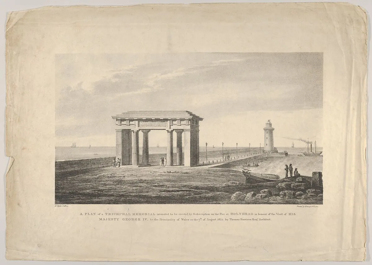 A Plan of a Triumphal Memorial....at Holyhead in honour of the visit of His Majesty George IV to the Principality of Wales on the 7th of August, 1821 by Thomas Harrison Esq. Architect — Augostino Aglio, the elder|Rowney & Forster|Thomas Harrison