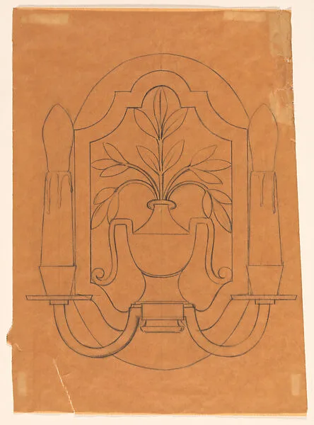 Outline of a Double Wall Sconce with Foliage in a Vase — Edgar Brandt