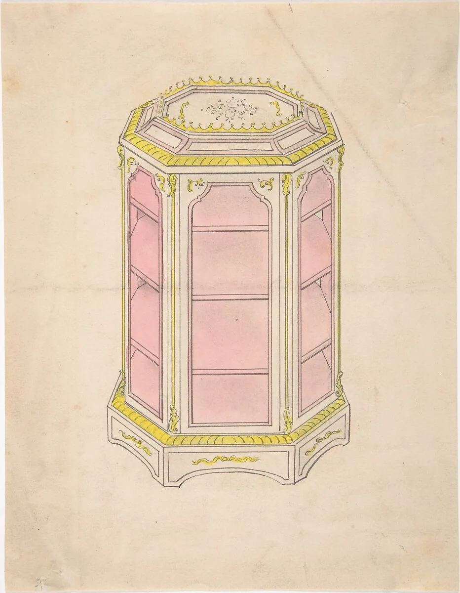 Design for an Octagonal Cabinet with Shelves and a Pink Interior — Anonymous, British, 19th century