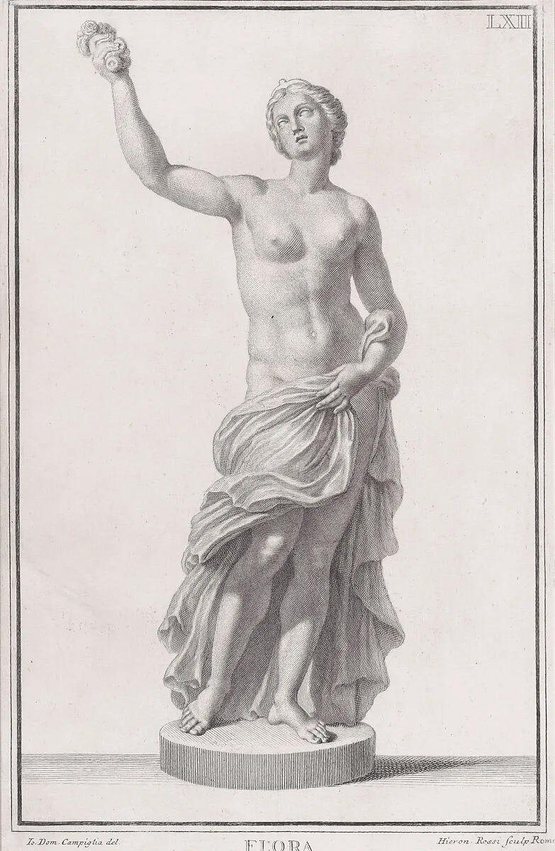Plate LXII (62): Flora, from "Museum Florentinum" (Statuae antiquae dorum et virorum illustrium) — Girolamo Rossi the Younger|Giovanni Domenico Campiglia