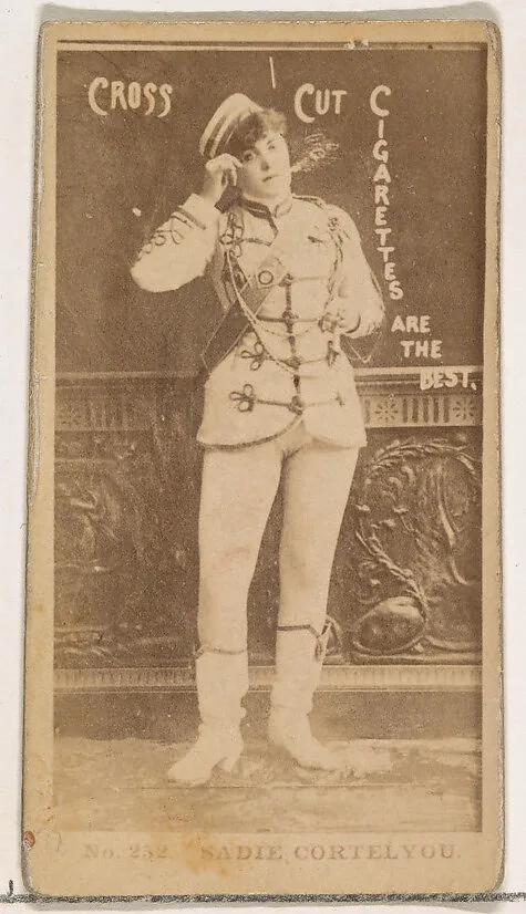 Card Number 252, Sadie Cortelyou, from the Actors and Actresses series (N145-2) issued by Duke Sons & Co. to promote Cross Cut Cigarettes — W. Duke, Sons & Co.