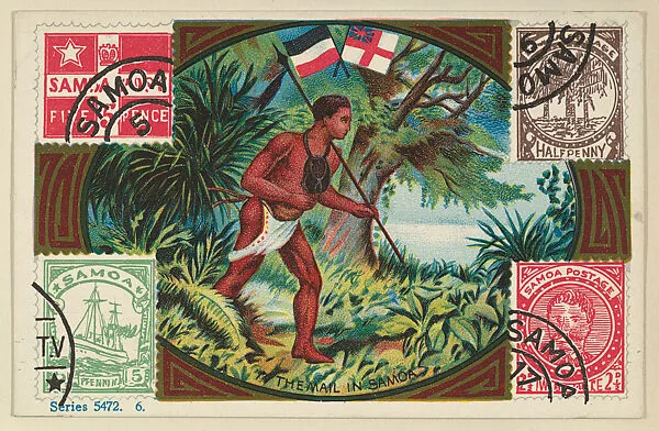 The Mail in Samoa, bakery card from the Stamps and Mail Carriers of All Nations series (D73), issued by the Rochester Baking Company — Rochester Baking Company