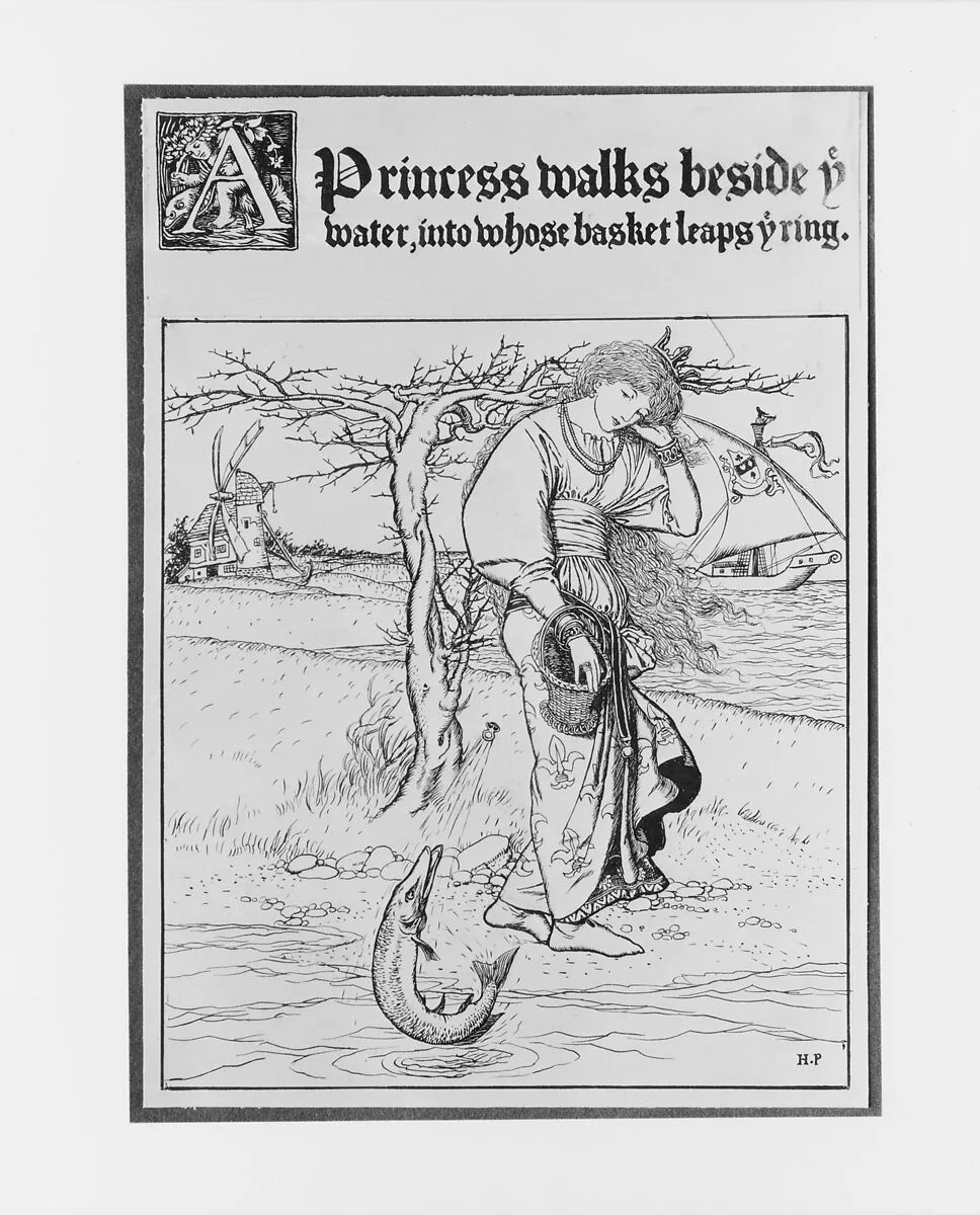 A Princess Walks Beside ye Water, into Whose Basket Leaps ye Ring, for "The Wonder Clock" — Howard Pyle