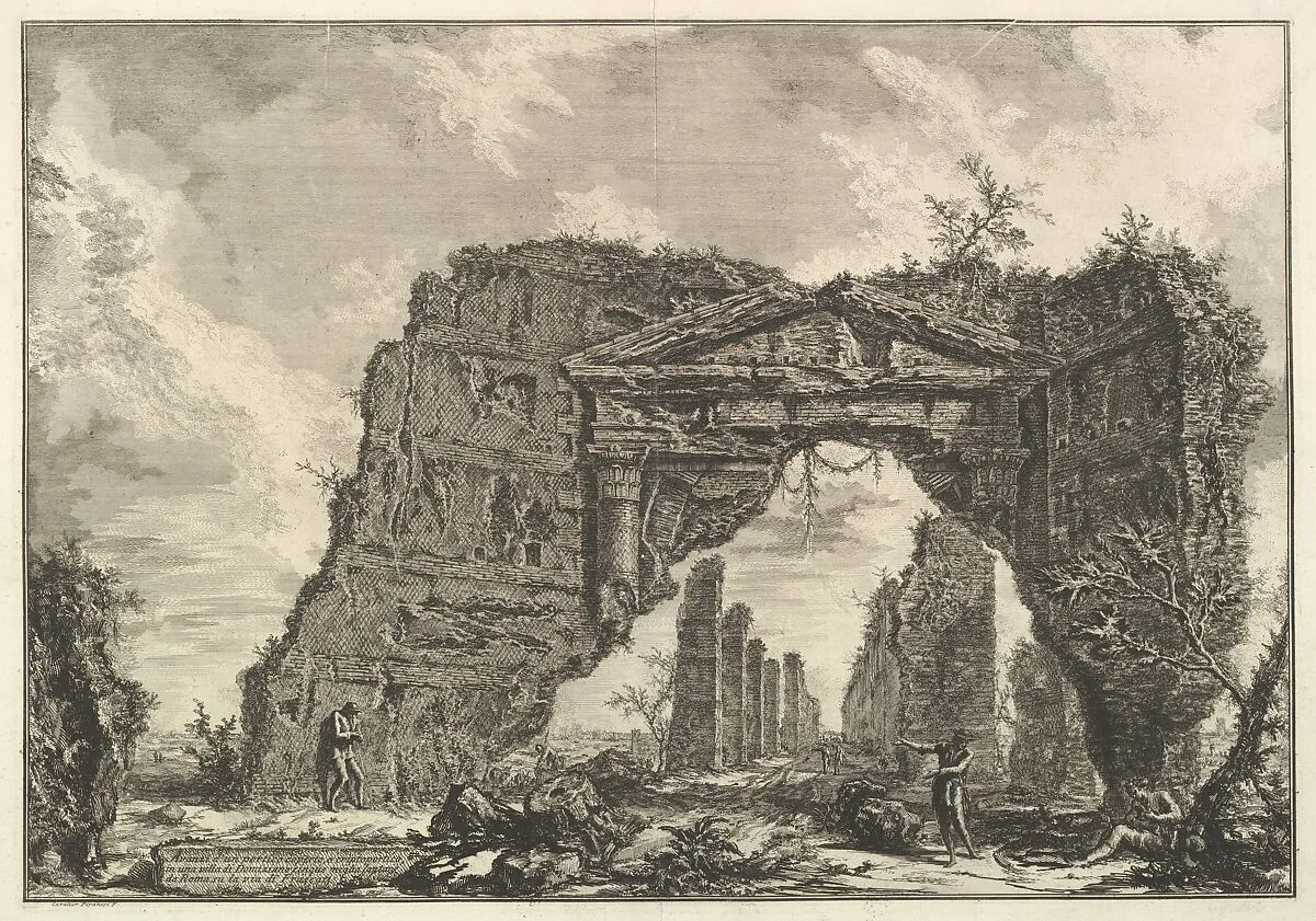 Remains of a covered portico, or a cryptoportiucus, in a villa of Domitian, five miles outside Rome on the Frascati road, from Vedute di Roma (Roman Views) — Giovanni Battista Piranesi