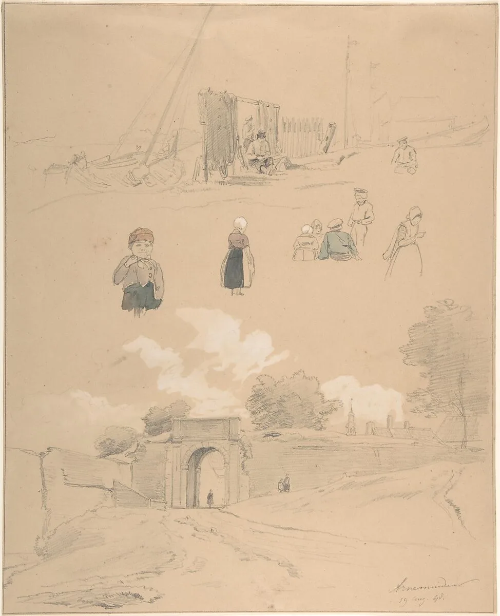 Study Sheet with Figures and Landscapes at Arnemuiden (near Middelburg, The Netherlands) — Pierre Louis Dubourcq