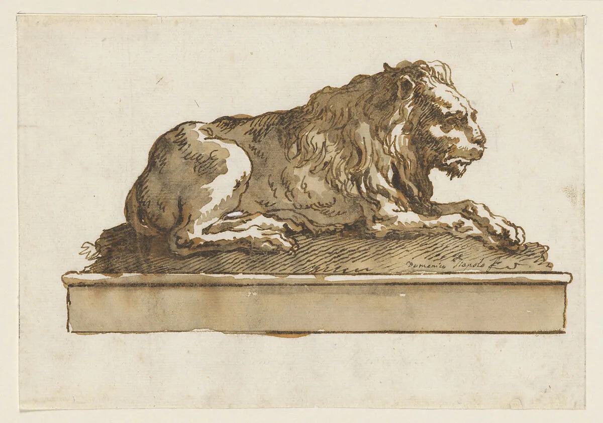 A Lion, Lying Toward the Right (on a Base) — Giovanni Domenico Tiepolo