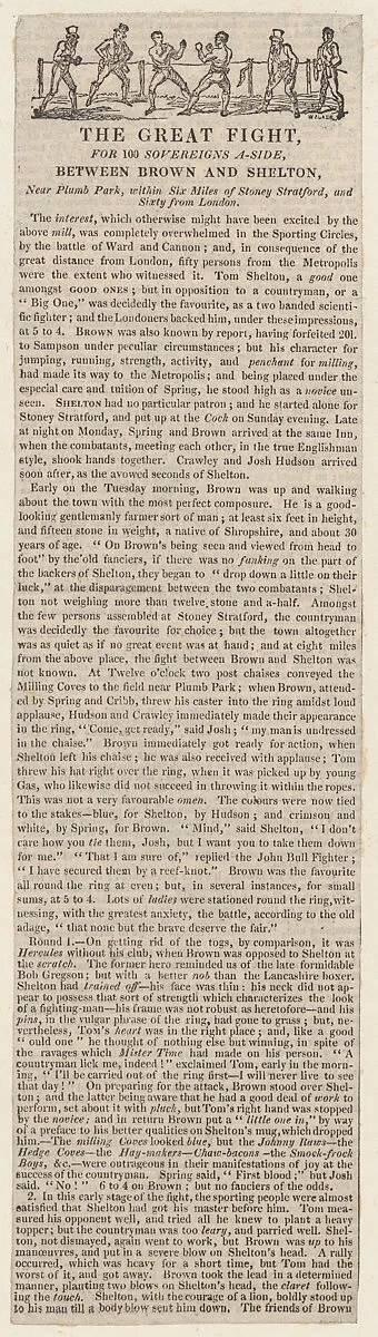 The Great Fight — Pierce Egan|William Chester Walker|Tom Shelton|Tom Brown ("Big Brown" of Bridgnorth)|George Cruikshank