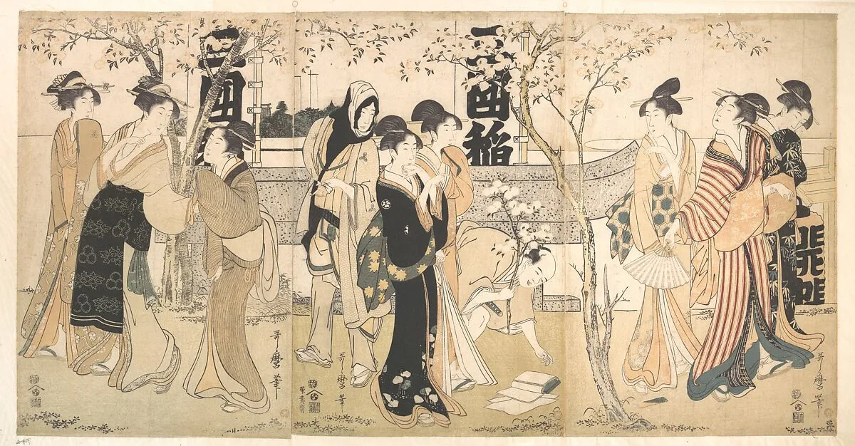 三囲神社の御開帳|Display of Treasures at Mimeguri Shrine (Mimeguri jinja no onkaichō) — Kitagawa Utamaro