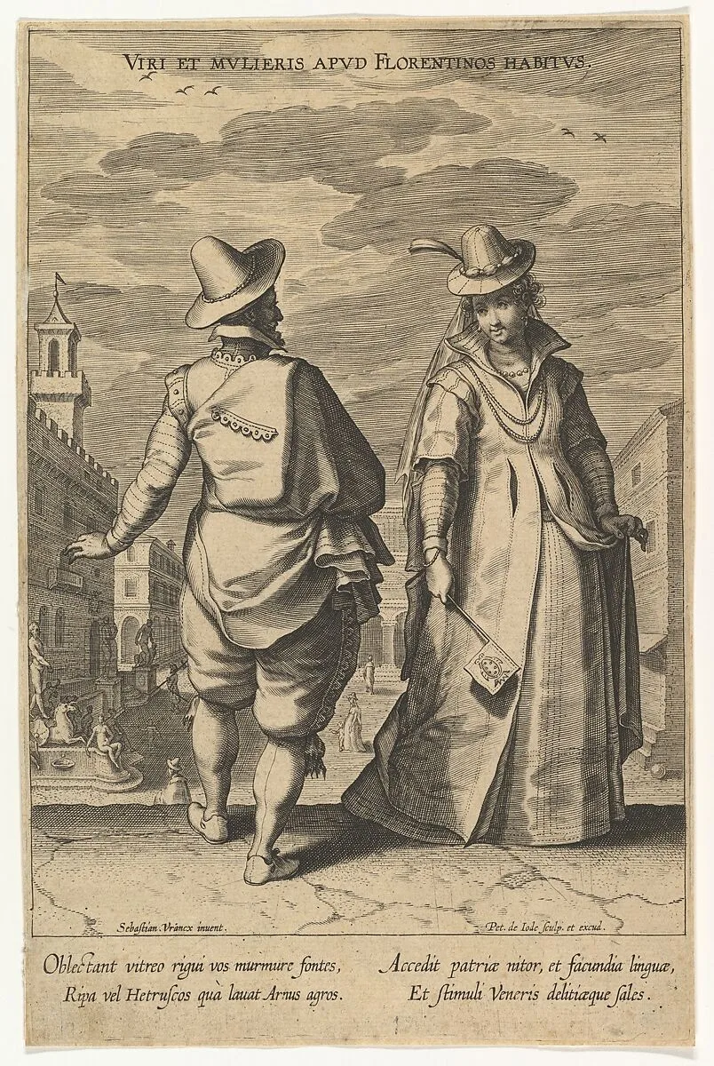 Viri et Mulieris apud Florentinos Habitus, from Fashions of Different Nations — Pieter de Jode I|Sebastiaen Vrancx|Pieter de Jode I