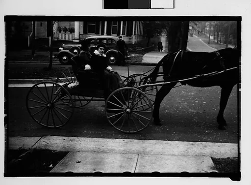 [Two Young Women in Horse-Drawn Carriage, Milledgeville, Georgia]