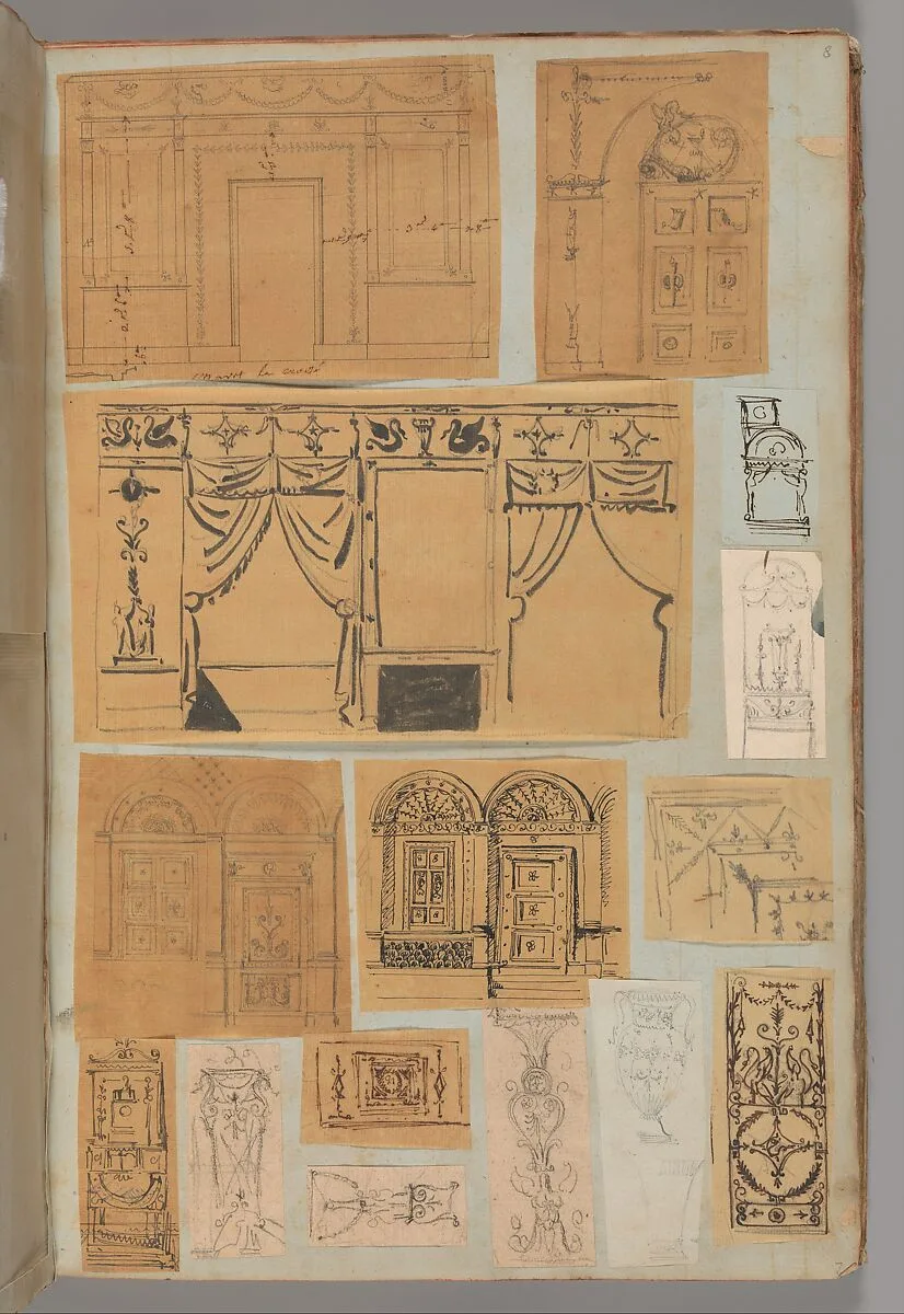 Page from a Scrapbook containing Drawings and Several Prints of Architecture, Interiors, Furniture and Other Objects — Pierre François Léonard Fontaine|Charles Percier