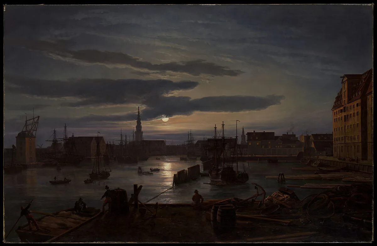 Copenhagen Harbor by Moonlight — Johan Christian Dahl