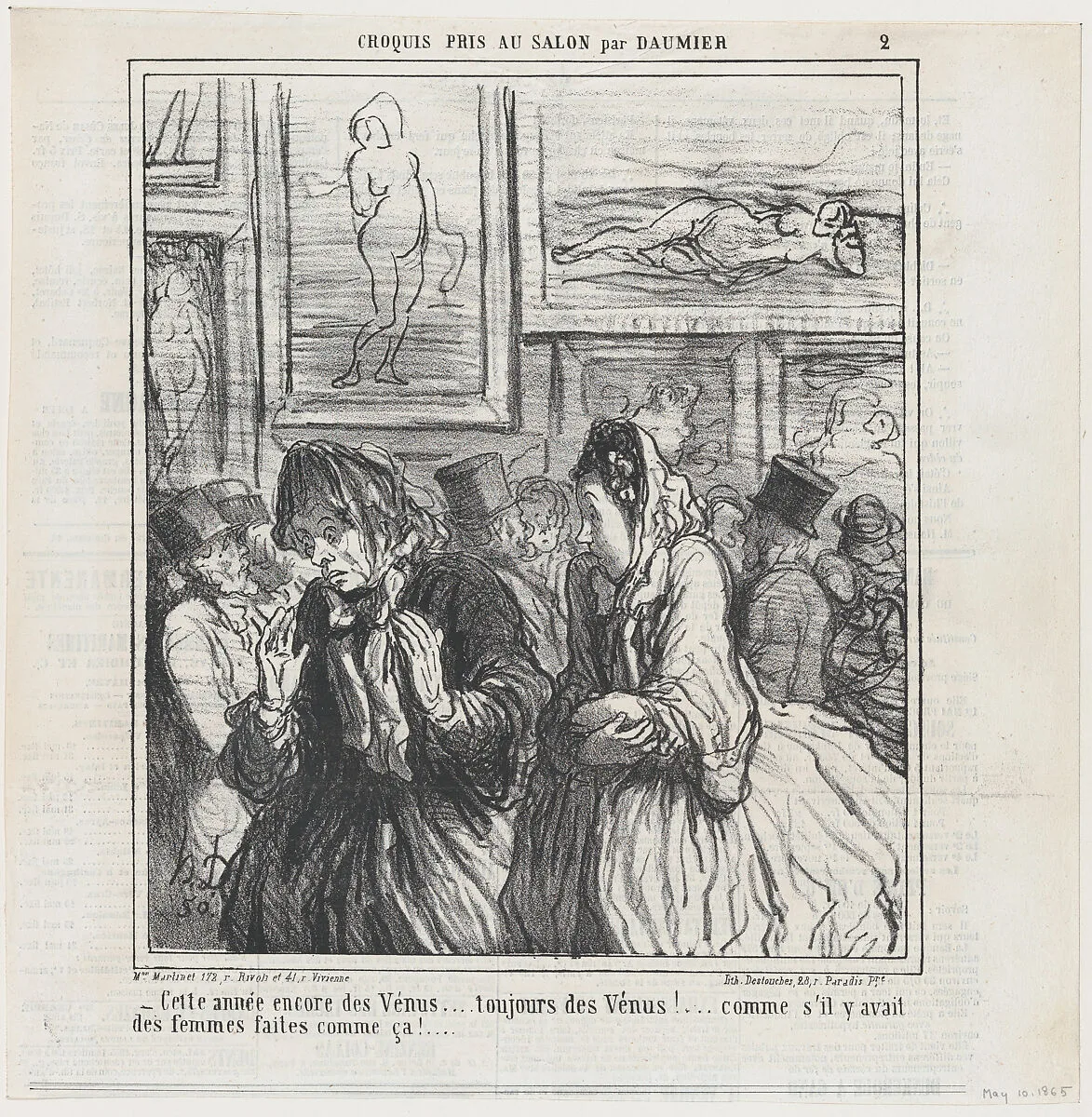 Still more Venuses this year... always Venuses!... as if there were any women built like that!, from 'Sketches from the Salon,' published in Le Charivari, May 10, 1865 — Destouches|Honoré Daumier|Aaron Martinet