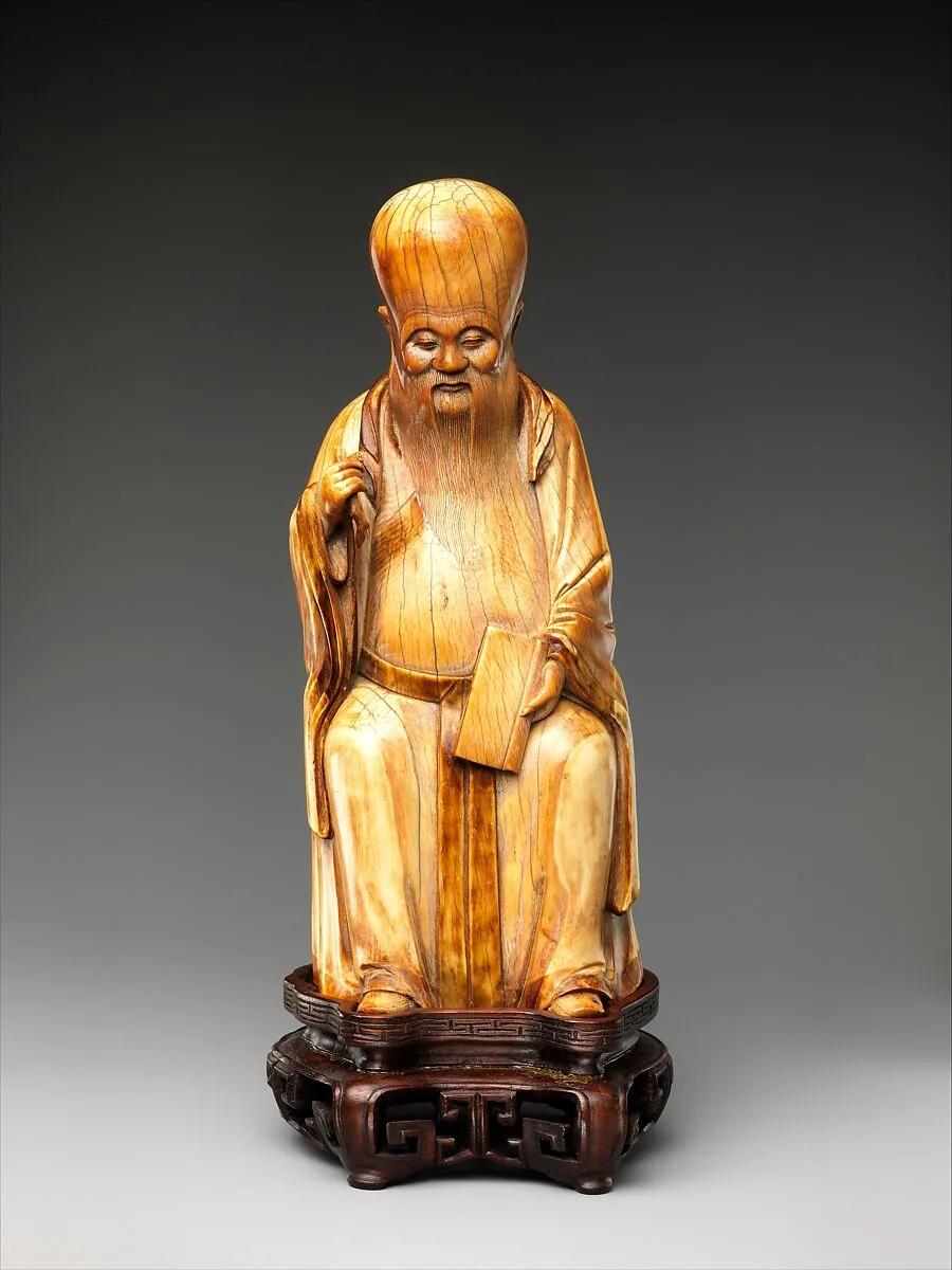 明中期 象牙雕壽星坐像|Shouxing, Stellar God of Immortality — Unknown