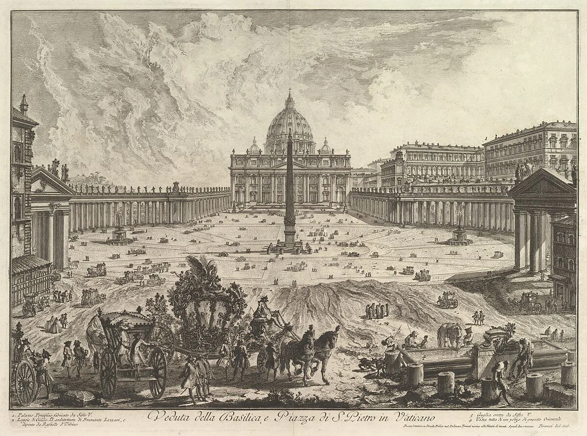 View of St. Peter's Basilica and Piazza in the Vatican, from Vedute di Roma (Roman Views) — Giovanni Battista Piranesi