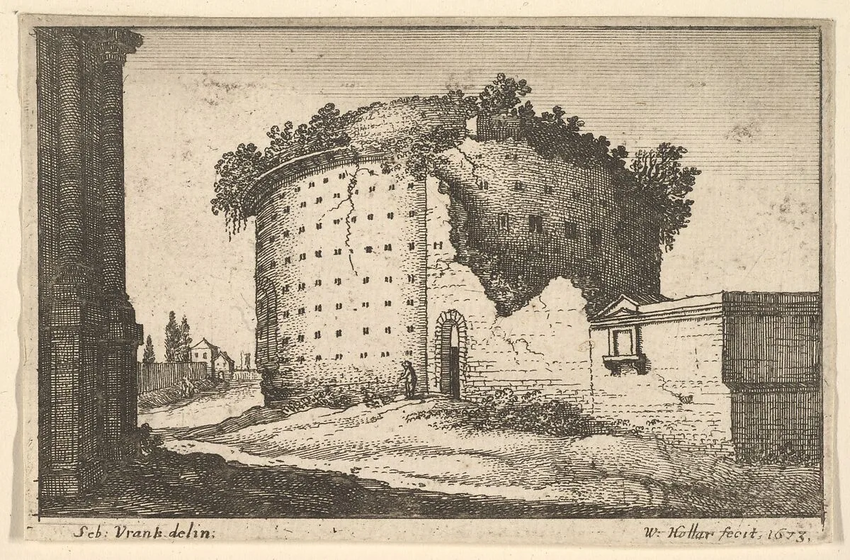 Ruins of a round building, from "Roman Ruins" — Sebastiaen Vrancx|Wenceslaus Hollar