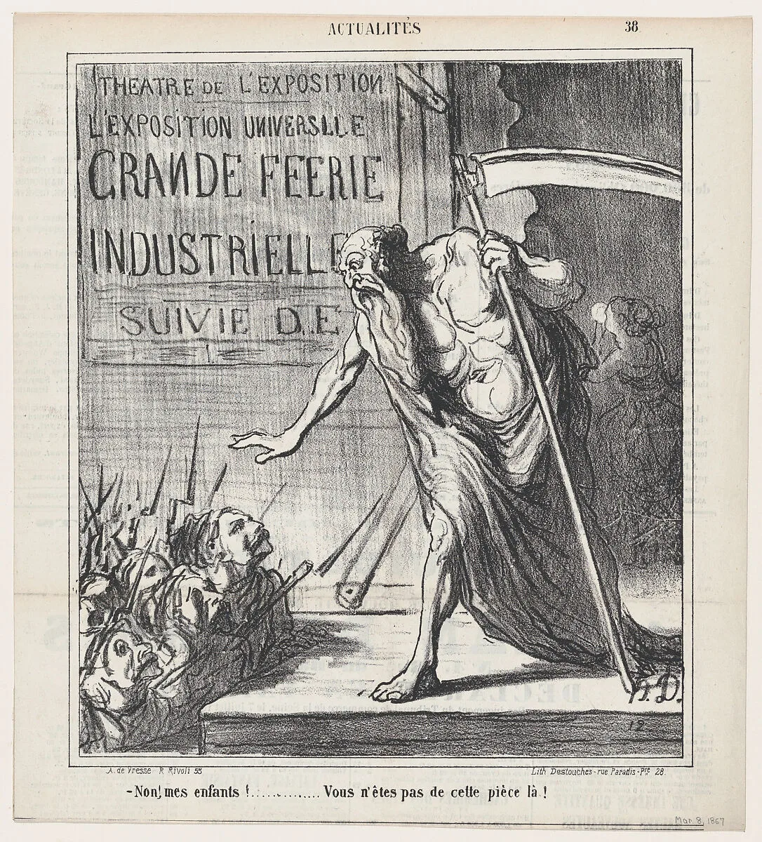 No my children... you are not part of this play here!, from 'News of the day,' published in Le Charivari, March 8, 1867 — Arnaud de Vresse|Destouches|Honoré Daumier