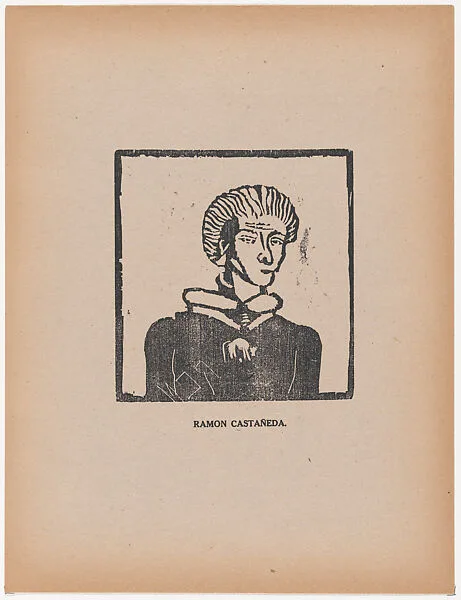 A woman facing the viewer, from the portfolio 'Los pequeños grabadores en madera, alumnos de la Escuela Preparatoria de Jalisco' (Guadalajara, Mexico 1925).. — Ramon Castañeda