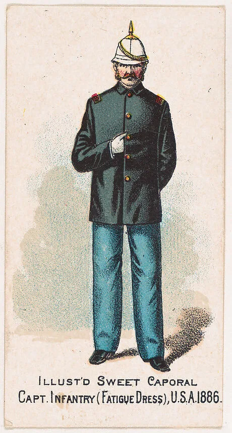 Captain, Infantry, Fatigue Dress, United States Army, 1886, from the Military Series (N224) issued by Kinney Tobacco Company to promote Sweet Caporal Cigarettes — Kinney Brothers Tobacco Company