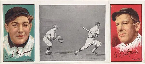 "Tenney Lands Safely," with W. A. Latham and A. L. Raymond, from the series Hassan Triple Folders (T202) — Hassan Cigarettes